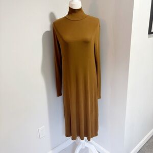 Max Mara Callas Ribbed Jersey Midi Dress Size Small Medium Brown Turtleneck